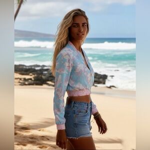 LOVESHACKFANCY X HURLEY• UNDER THE SEA CROPPED BOMBER JACKET